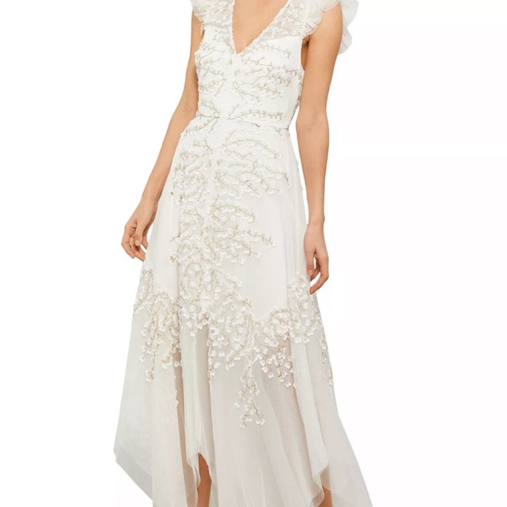 BCBG MaxAzria Embroidered Tulle Gown White